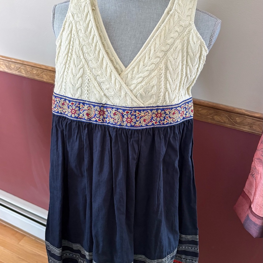Free People Vintage Market Dress Cable-Knit Navy Skirt Dress 10 - Picture 2 of 5